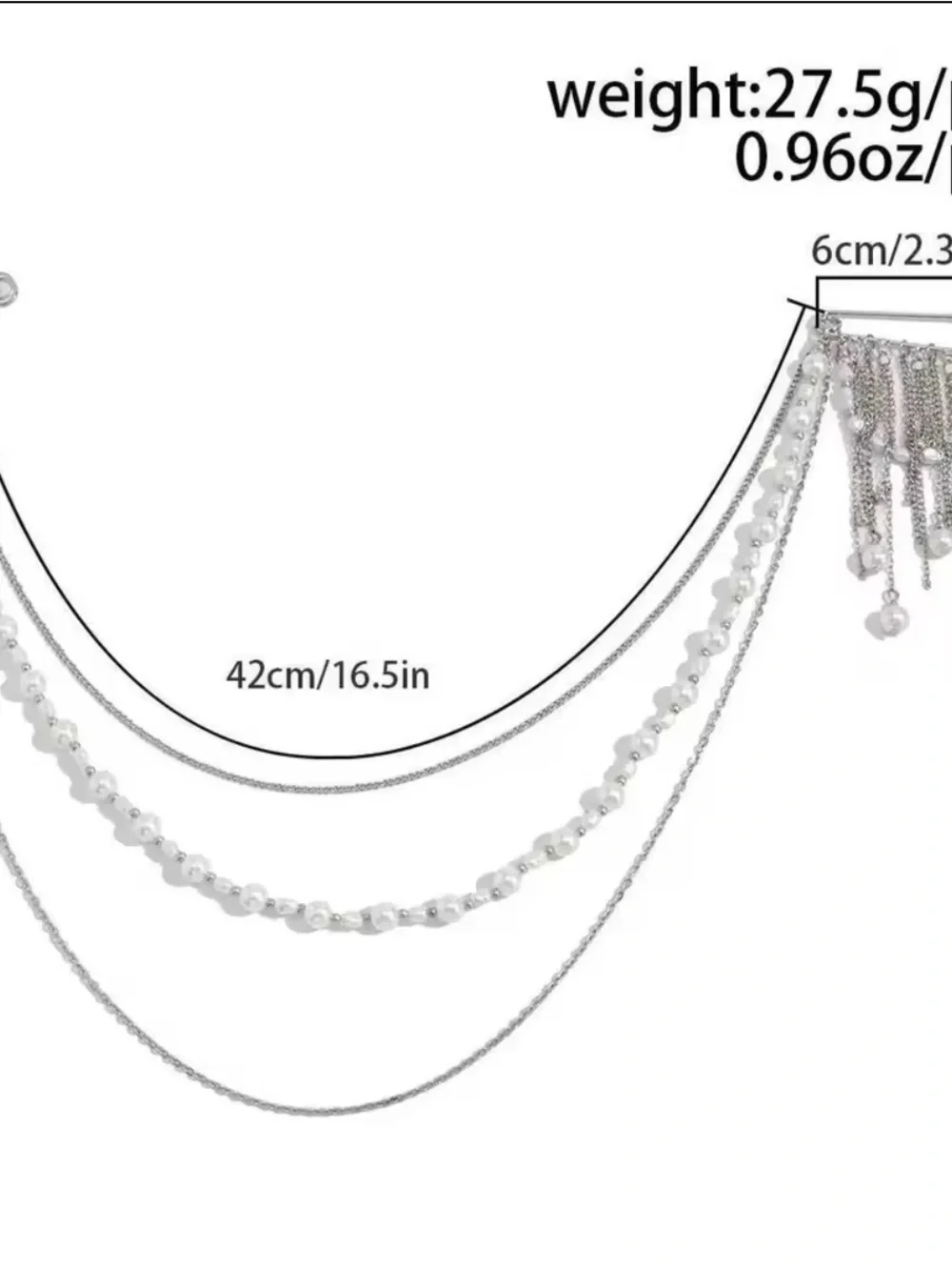 Silver Faux Pearl Multi-Chain Brooch